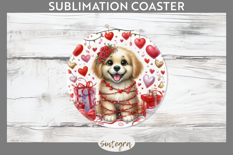 Love Dog v5 Round Coaster Sublimation example image 1