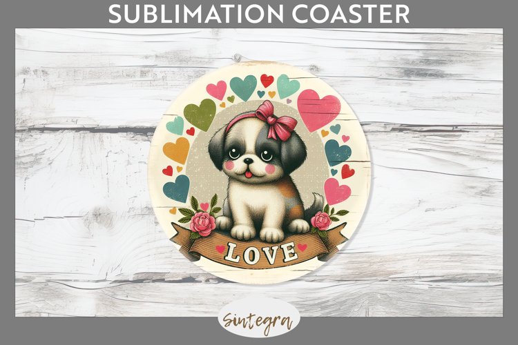 Love Dog v6 Round Coaster Sublimation example image 1