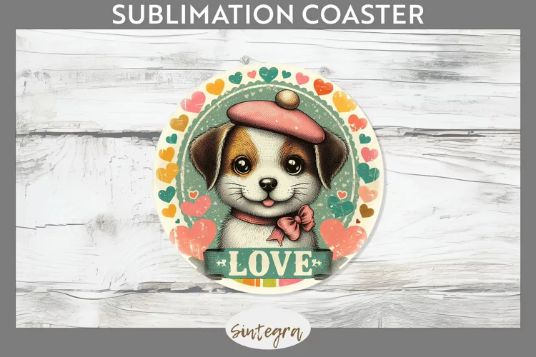 Love Dog v7 Round Coaster Sublimation