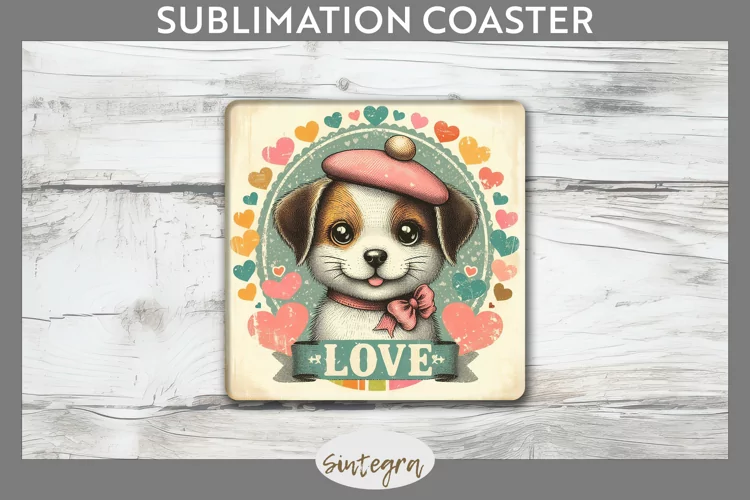 Love Dog v7 Square Coaster Sublimation