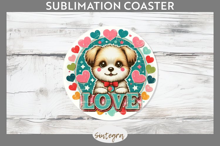 Love Dog v8 Round Coaster Sublimation example image 1