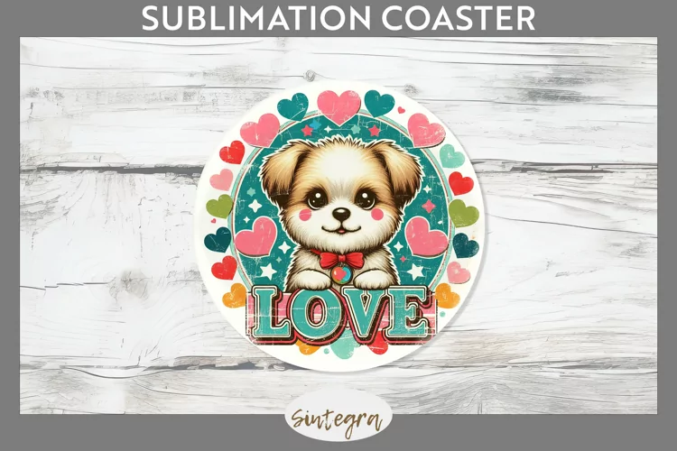 Love Dog v8 Round Coaster Sublimation
