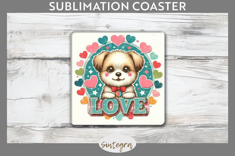 Love Dog v8 Square Coaster Sublimation example image 1