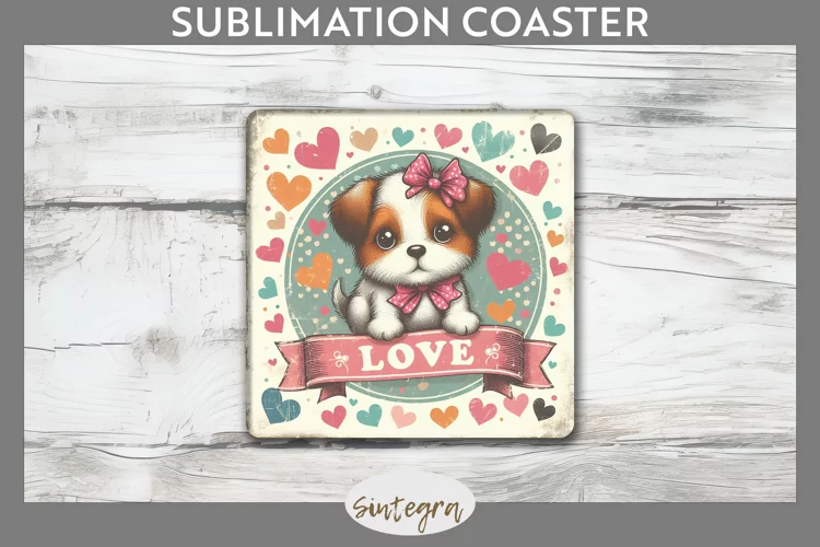 Love Dog v9 Square Coaster Sublimation