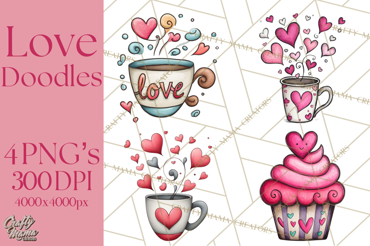 Whimsical Valentine Doodle Clipart Cute Love Sketches PNG
