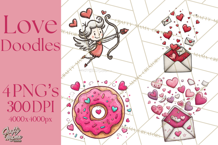 Whimsical Valentine Doodle Clipart Cute Love Sketches PNG