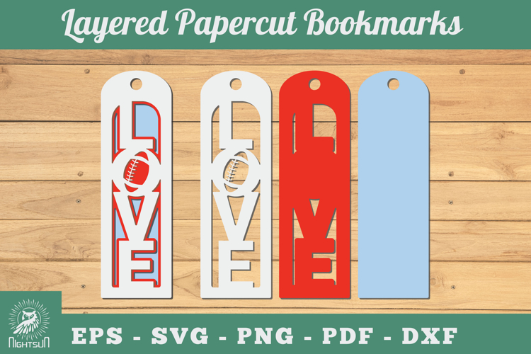 Love Football 3D Papercut Bookmarks SVG