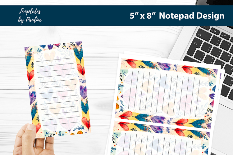 Love heart printable notepad template, Digital memo pad