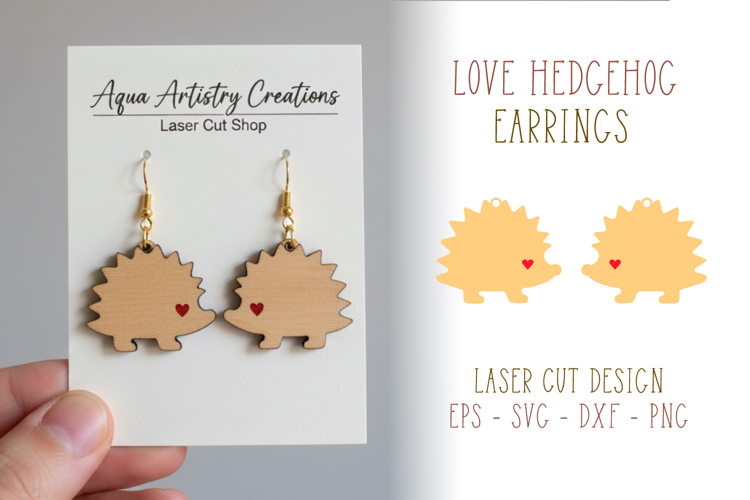 Love Hedgehog Earrings Laser Cut Template