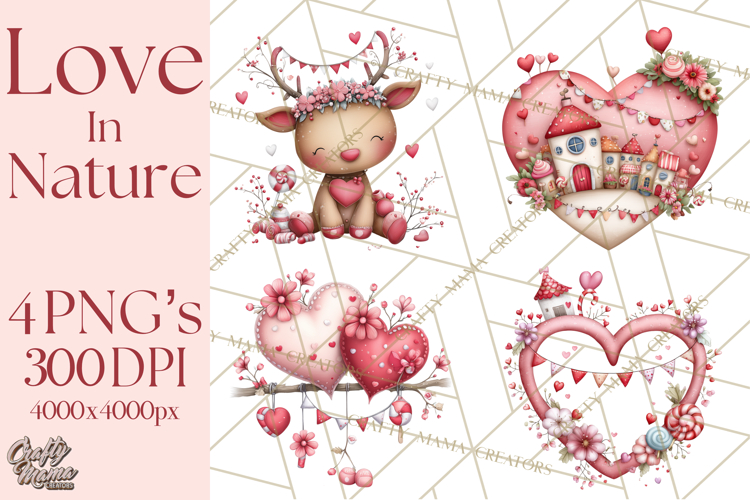 Love In Nature Clipart PNG, Whimsical Hearts