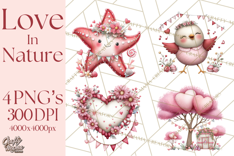 Love In Nature Clipart PNG, Whimsical Hearts