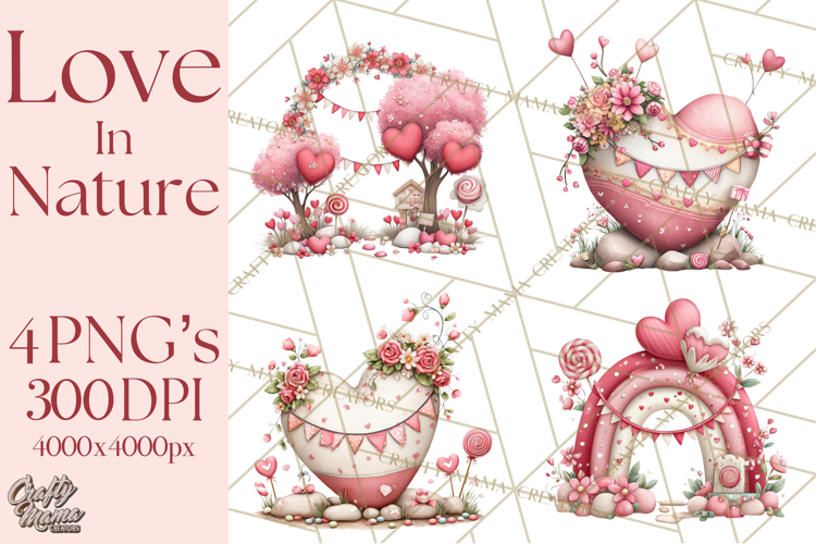 Love In Nature Clipart PNG, Whimsical Hearts