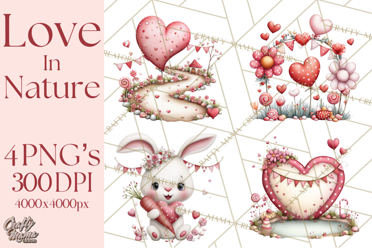Love In Nature Clipart PNG, Whimsical Hearts