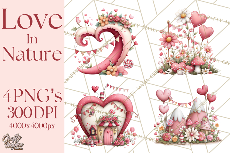 Love In Nature Clipart PNG, Whimsical Hearts