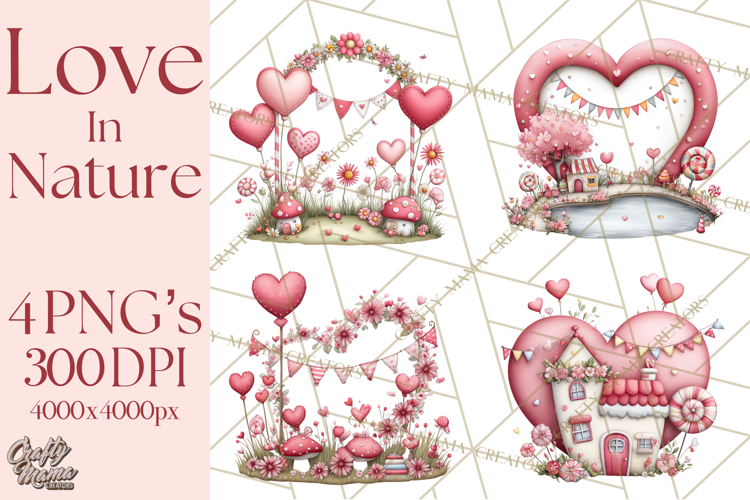 Love In Nature Clipart PNG, Whimsical Hearts