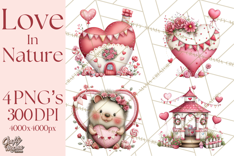 Love In Nature Clipart PNG, Whimsical Hearts