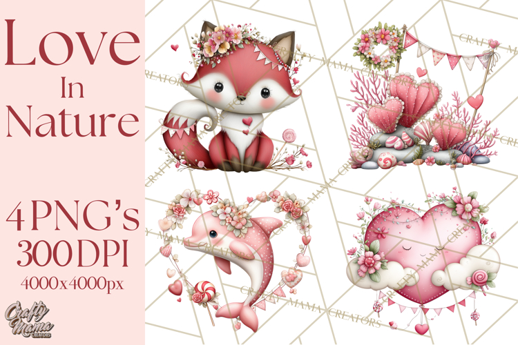 Love In Nature Clipart PNG, Whimsical Hearts