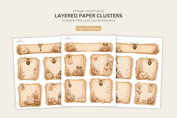Love Themed Layered Paper Clusters Printable Junk Journal