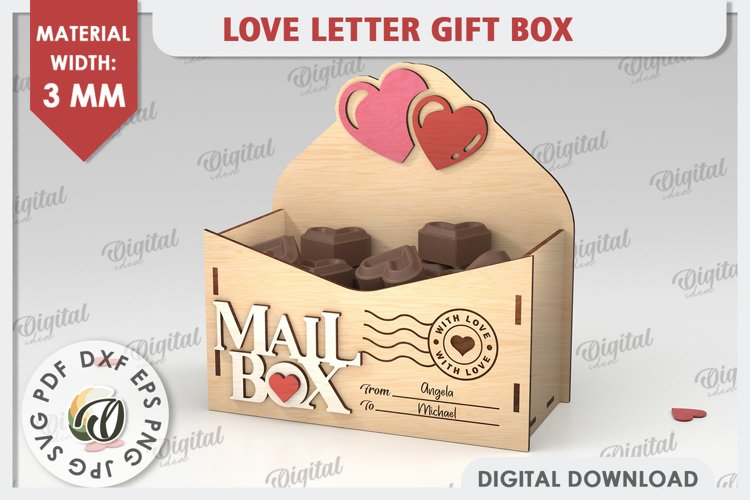 3D Love Letter Gift Box Laser Cut. Valentine Day Gift SVG example image 1