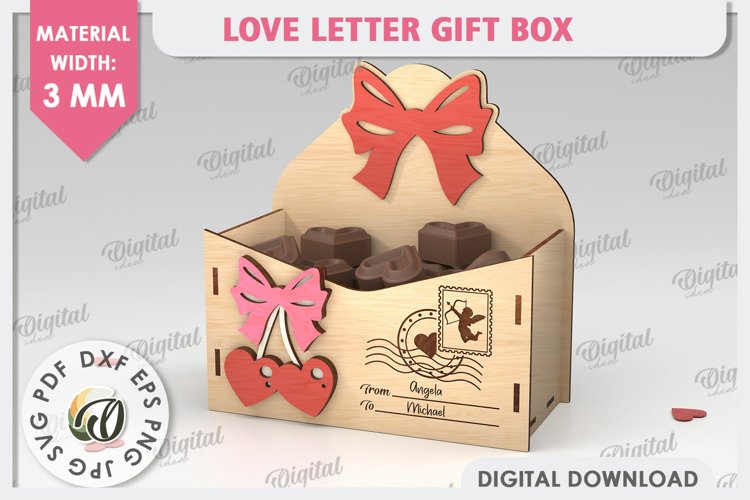 3D Love Letter Gift Box Laser Cut. Valentine Day Gift SVG example image 1