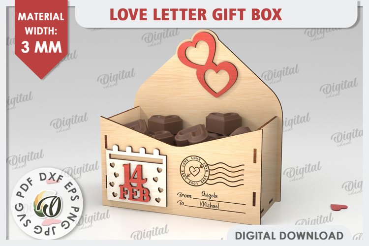 3D Love Letter Gift Box Laser Cut. Valentine Day Gift SVG example image 1
