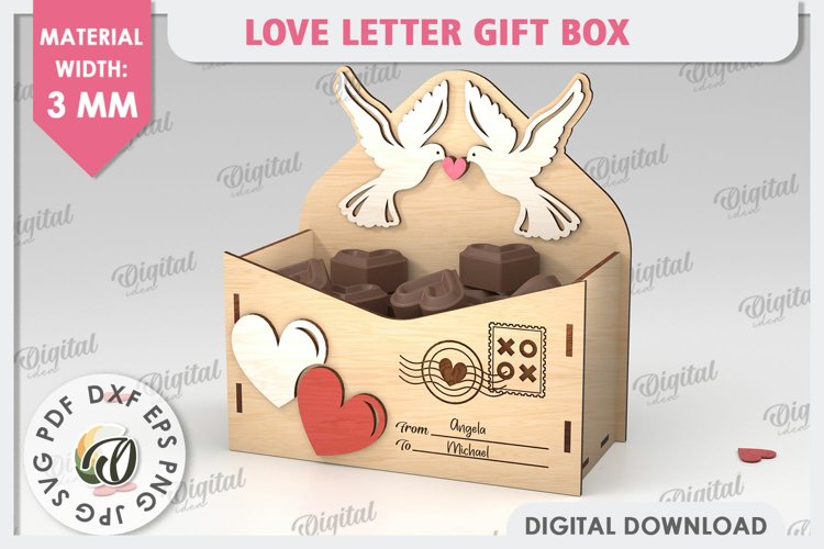 3D Love Letter Gift Box Laser Cut. Valentine Day Gift SVG example image 1