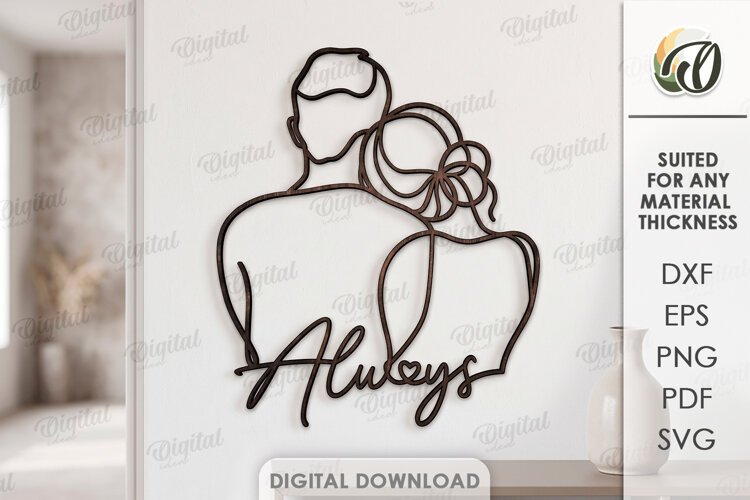 Love Line Art Decor Laser Cut. Wall Decor. Couple SVG example image 1