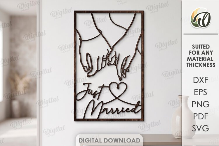 Love Line Art Wall Decor Laser Cut. Just Married SVG example image 1