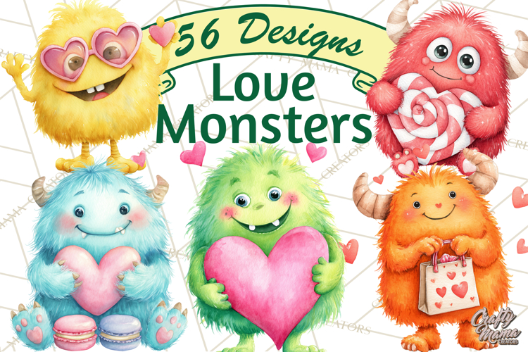 Valentine Monster Clipart, Cute Valentine Monsters PNG