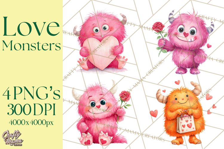 Valentine Monster Clipart, Cute Valentine Monsters PNG