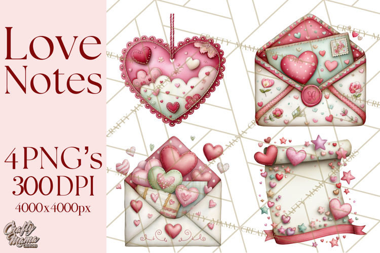 Valentine Clipart PNG, Love Notes Doodles, Envelopes Hearts
