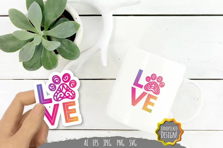 Love Paw Text - Spectrum Vivid Color Sticker