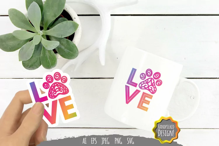 Love Paw Text - Spectrum Vivid Color Sticker
