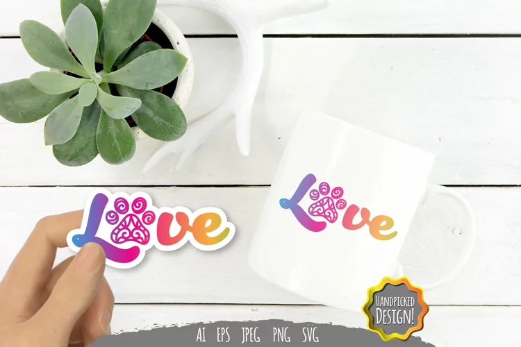 Love Paw Text - Spectrum Vivid Color Sticker