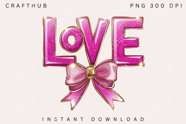 Love Pink Glitter Coquette PNG, Cute Valentine PNG, Love PNG example image 1