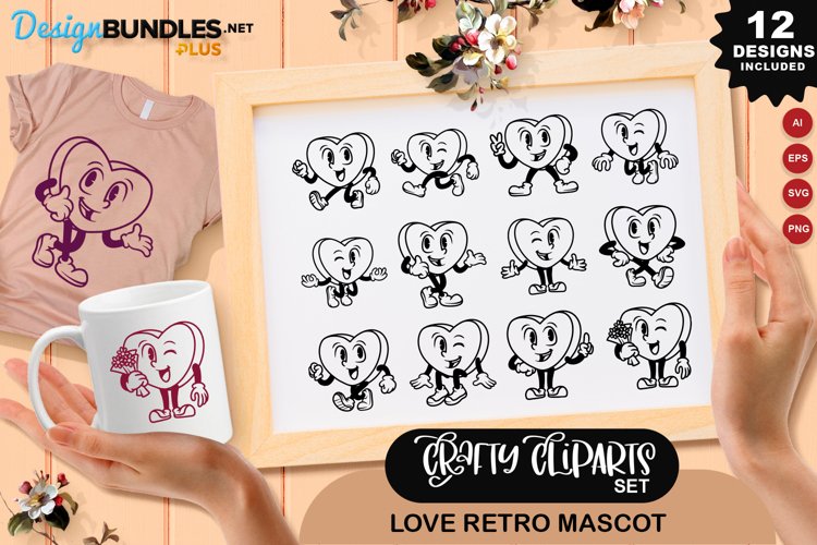 Love Retro Mascot Clipart Set example image 1