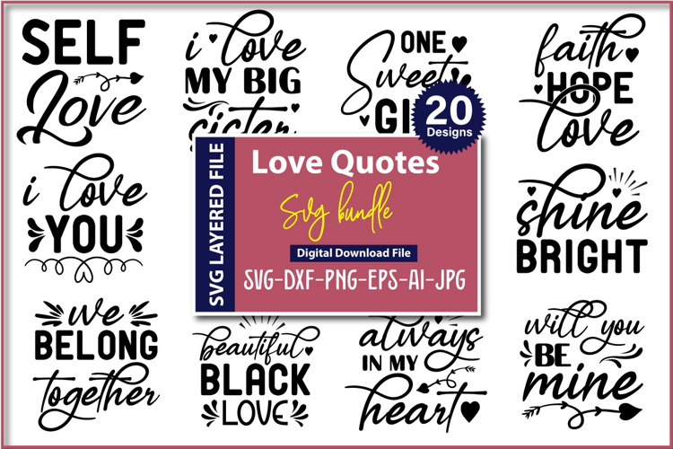 Love quotes SVG Bundle, Love SVG layered design Bundle example image 1