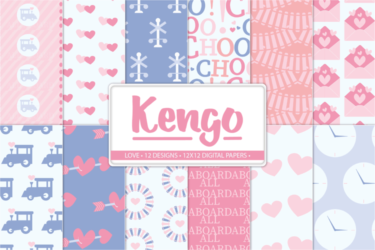 Valentine Train Digital Paper Set, 12 Pastel Patterns