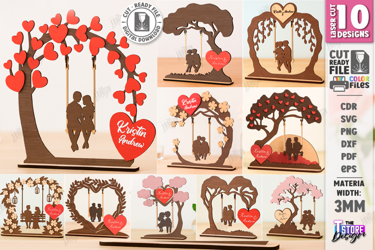 Love Tree Couple Laser Cut Bundle|Happy Valentine’s Day SVG example image 1