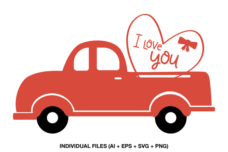 Love Truck SVG Valentine Clipart, Romantic Pickup Heart PNG