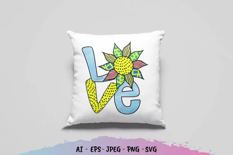 LOVE with Sunflower Pattern SVG
