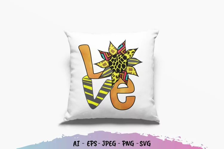 LOVE with Sunflower Pattern SVG