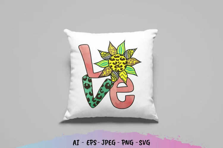 LOVE with Sunflower Pattern SVG