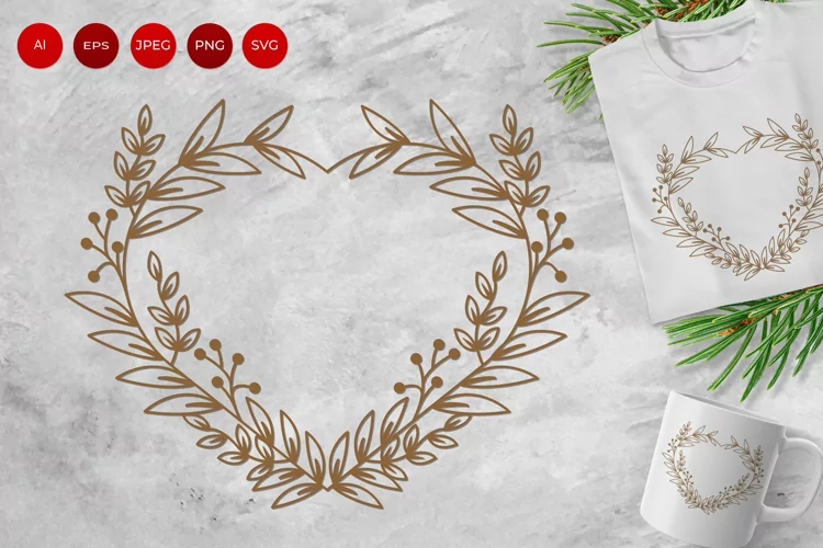 Love Wreath Shaped with Leaves Design