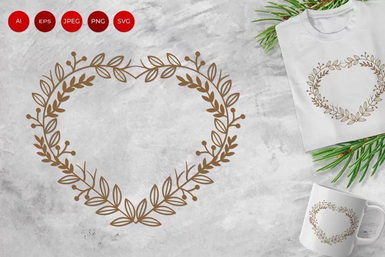 Love Shape Wreath with Leaves Design