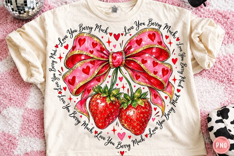 Love You Berry Much Png, Valentine Coquette Heart Png, Straw example image 1