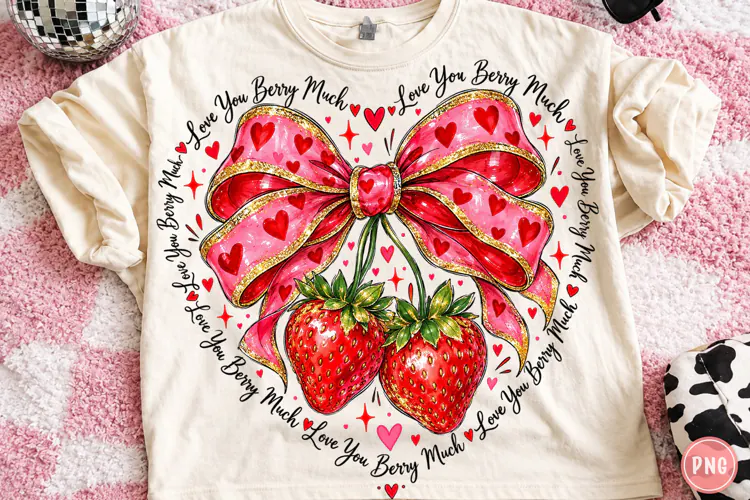 Love You Berry Much Png, Valentine Coquette Heart Png, Straw