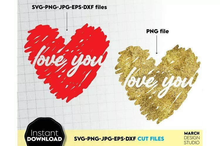 Valentine Day Heart SVG PNG | Gold Heart PNG | Valentine SVG