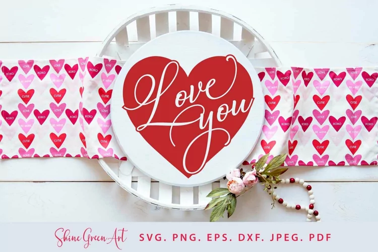 Love You Heart Valentine's Day SVG Design