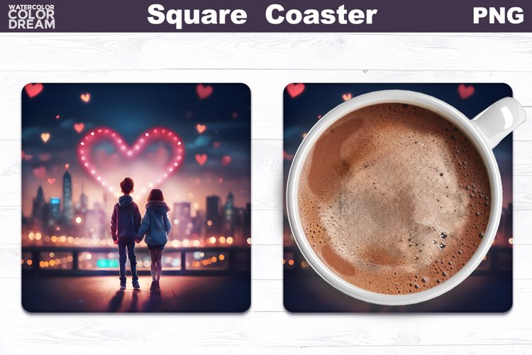 Love Heart Square Coaster | Valentines Day Romantic Coaster